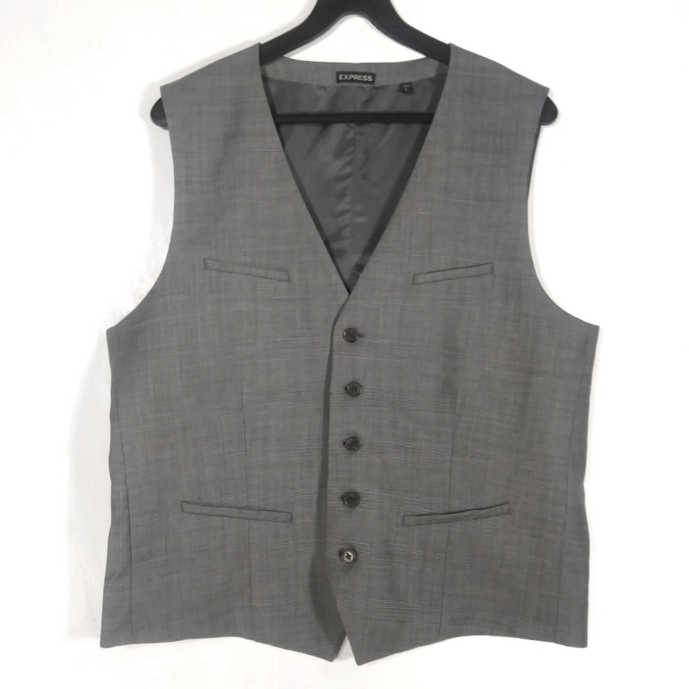 Express - Glen Pattern Gray Wool Blend Button Vest - image 2